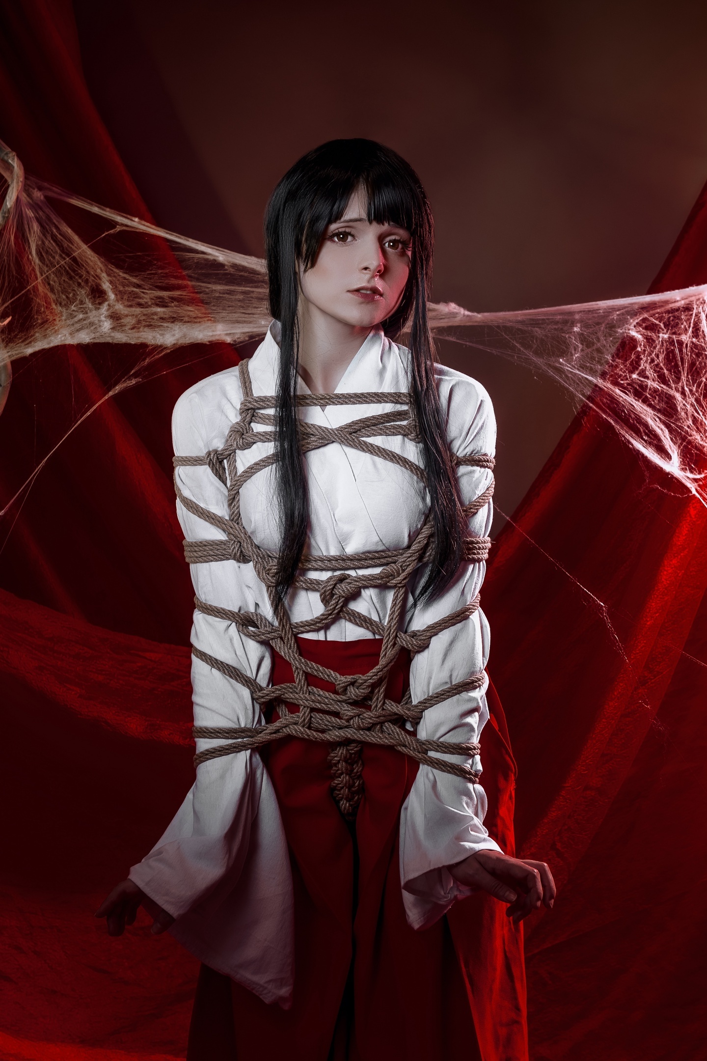 A miko priestess in the clutches of a jorogumo yokai (spider woman) - The photo, PHOTOSESSION, Cosplay, Cosplayers, Japanese mythology, Yokai, Spider-Woman, Longpost, Japan, Mythology, Asia