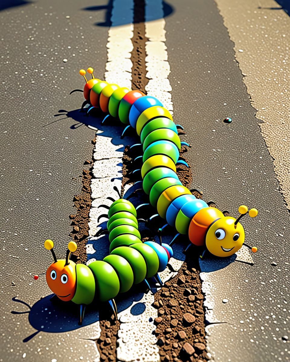 Totally simple caterpillars for fun, keep scrolling... - Caterpillar, Road, Smile, Neural network art, Images