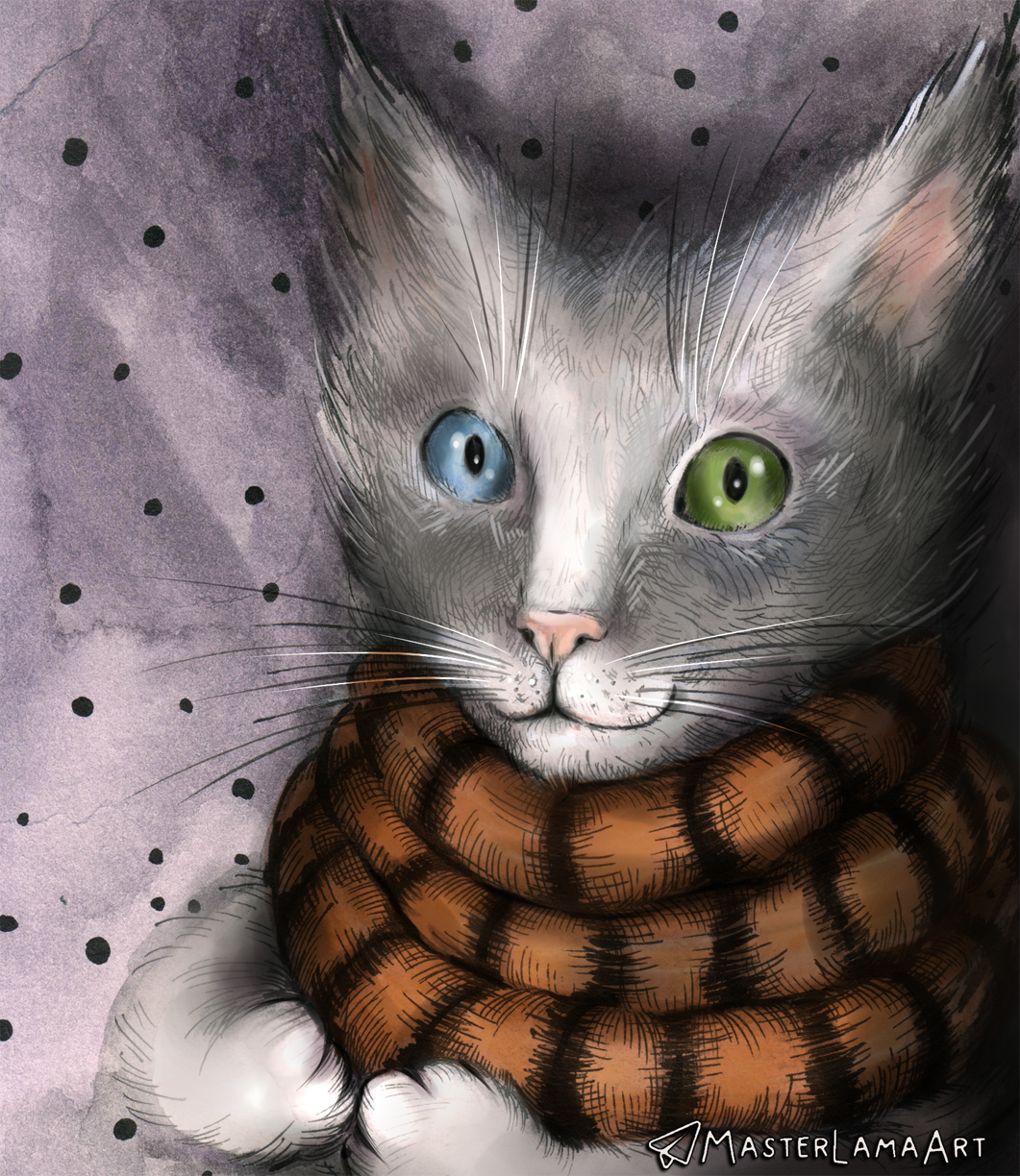 Cat in a scarf - My, cat, Art