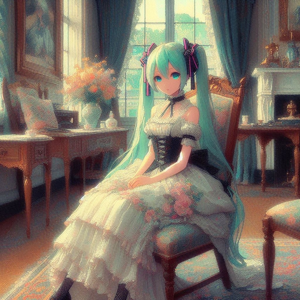 Импрессионистическая  Мику - Hatsune Miku, Vocaloid, Anime Art, Импрессионизм, Длиннопост, Vocaloid Art, Арты нейросетей