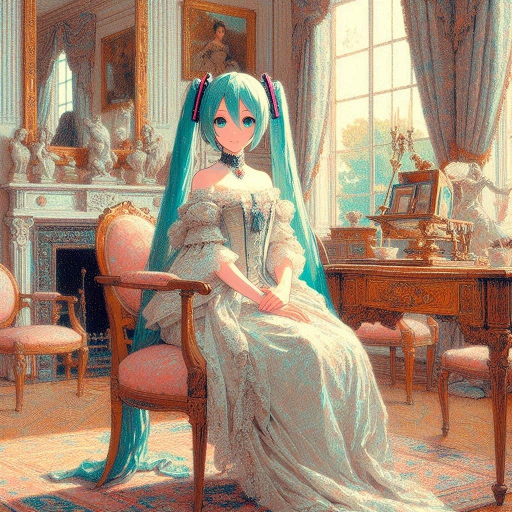 Импрессионистическая  Мику - Hatsune Miku, Vocaloid, Anime Art, Импрессионизм, Длиннопост, Vocaloid Art, Арты нейросетей