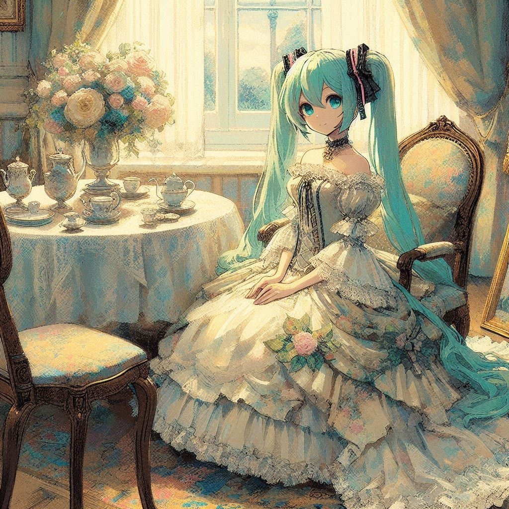 Импрессионистическая  Мику - Hatsune Miku, Vocaloid, Anime Art, Импрессионизм, Длиннопост, Vocaloid Art, Арты нейросетей