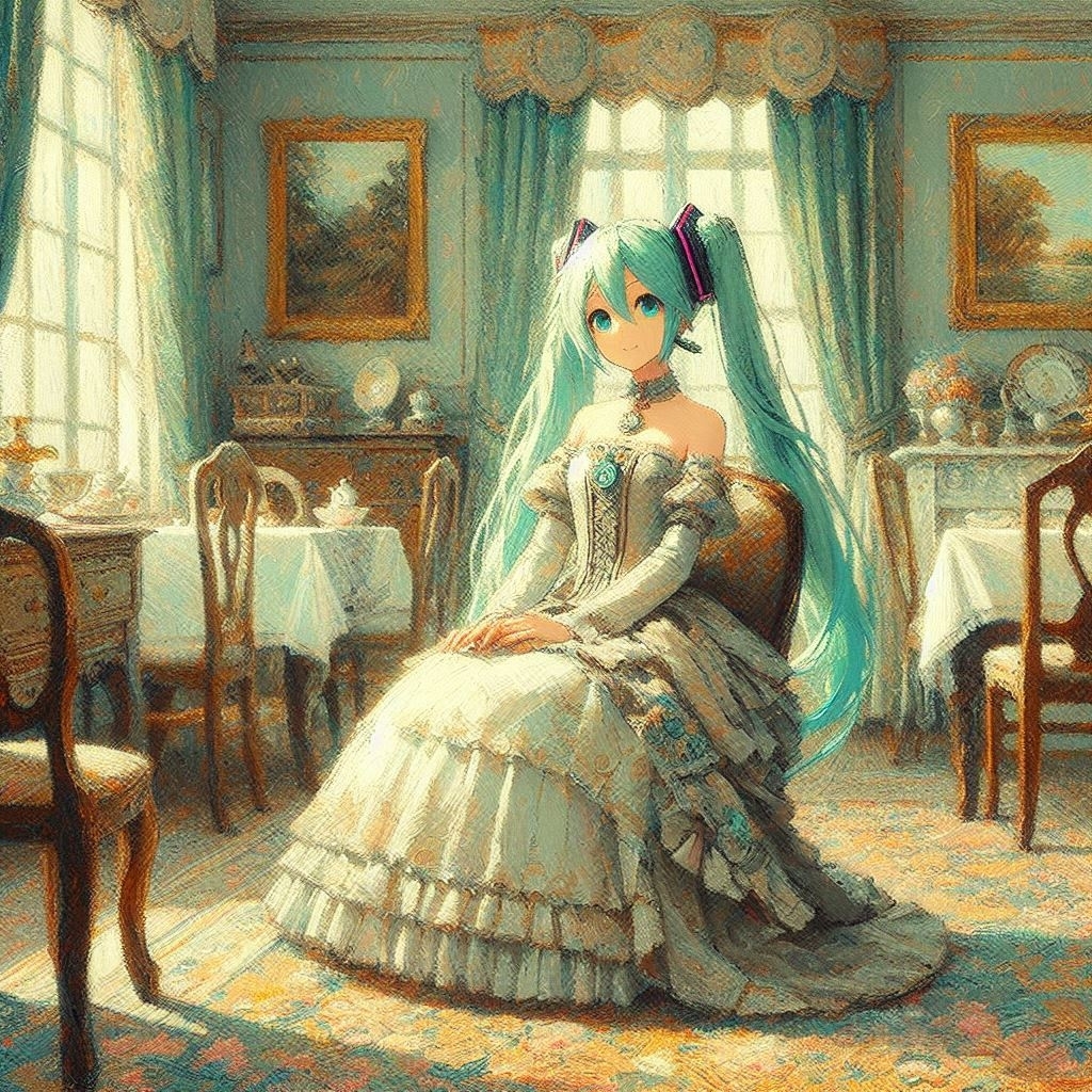 Импрессионистическая  Мику - Hatsune Miku, Vocaloid, Anime Art, Импрессионизм, Длиннопост, Vocaloid Art, Арты нейросетей