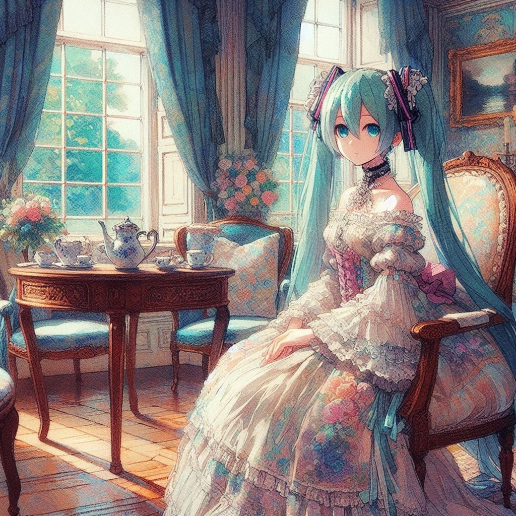 Импрессионистическая  Мику - Hatsune Miku, Vocaloid, Anime Art, Импрессионизм, Длиннопост, Vocaloid Art, Арты нейросетей