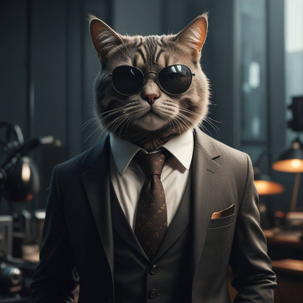 Agent Barsik - Agent, business style, Jacket, Neural network art, Glasses, Pet the cat, Stylishly, Cool guy, cat