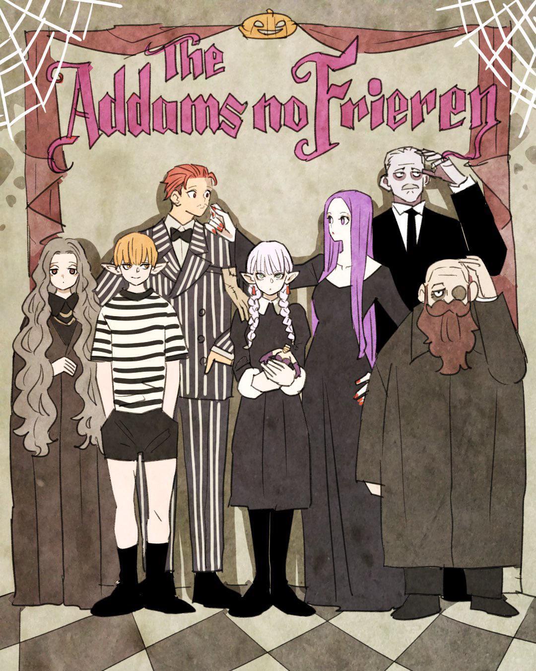 The Freeren Family - Anime, Anime art, Frieren, Fern, Stark (Sousou no Frieren), Sense (Sousou no Frieren), The Addams Family, Crossover