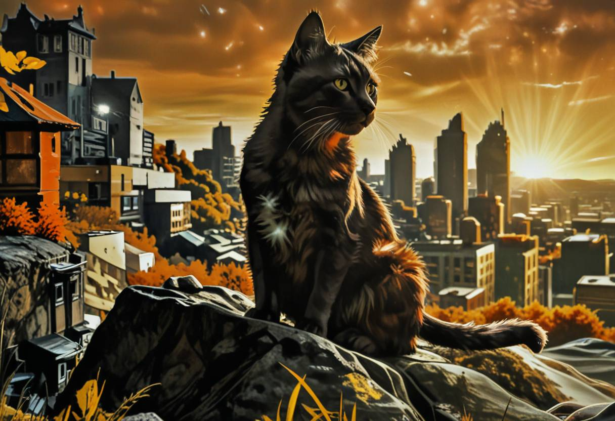 City cats - cat, Town, Neural network art, Milota, Night city, City's legends, Longpost