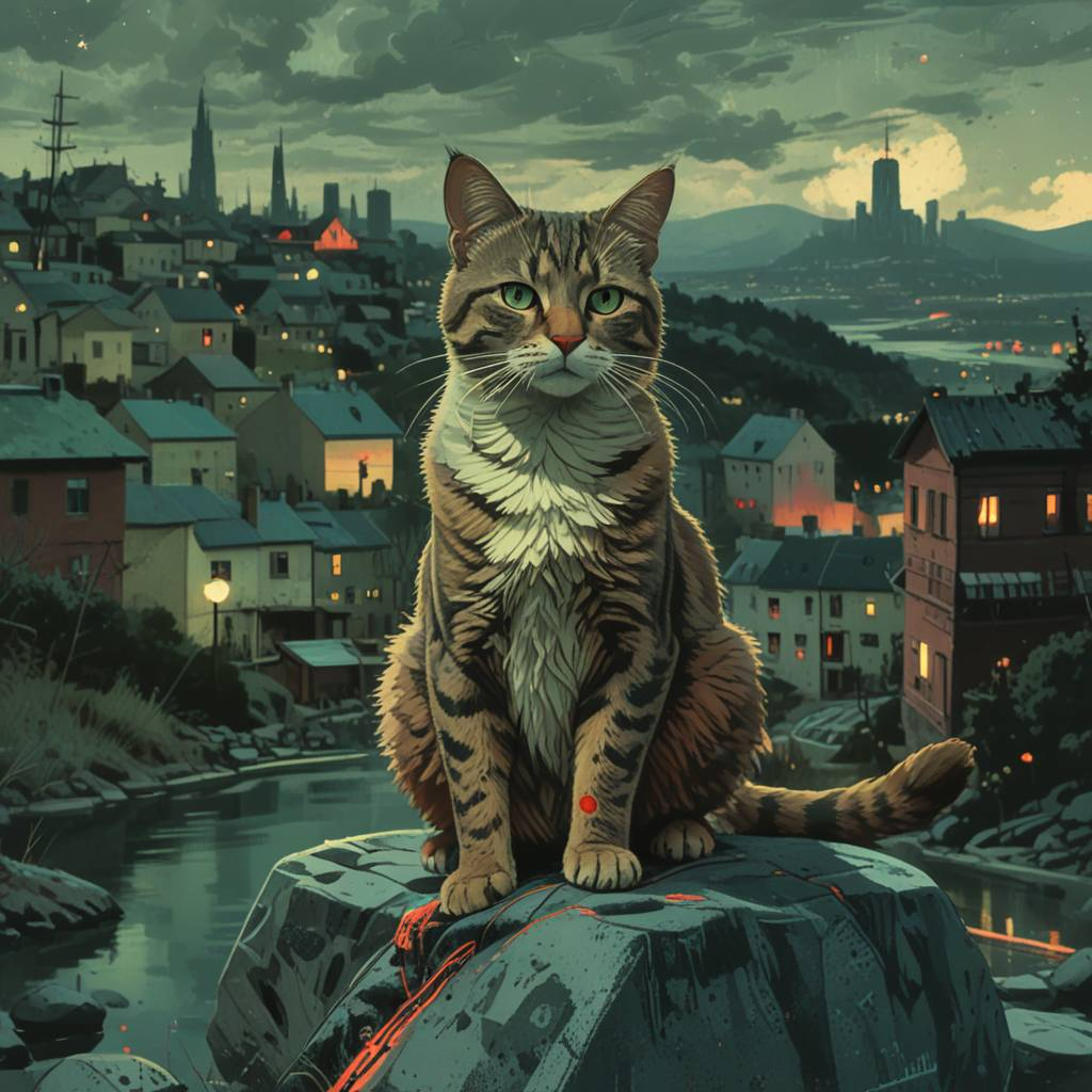 City cats - cat, Town, Neural network art, Milota, Night city, City's legends, Longpost