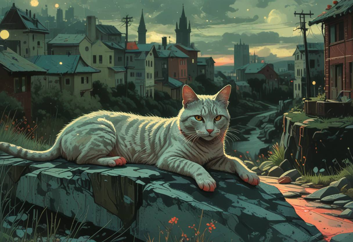 City cats - cat, Town, Neural network art, Milota, Night city, City's legends, Longpost