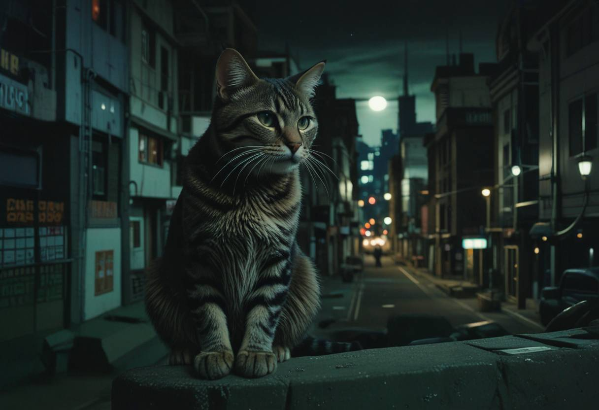 City cats - cat, Town, Neural network art, Milota, Night city, City's legends, Longpost