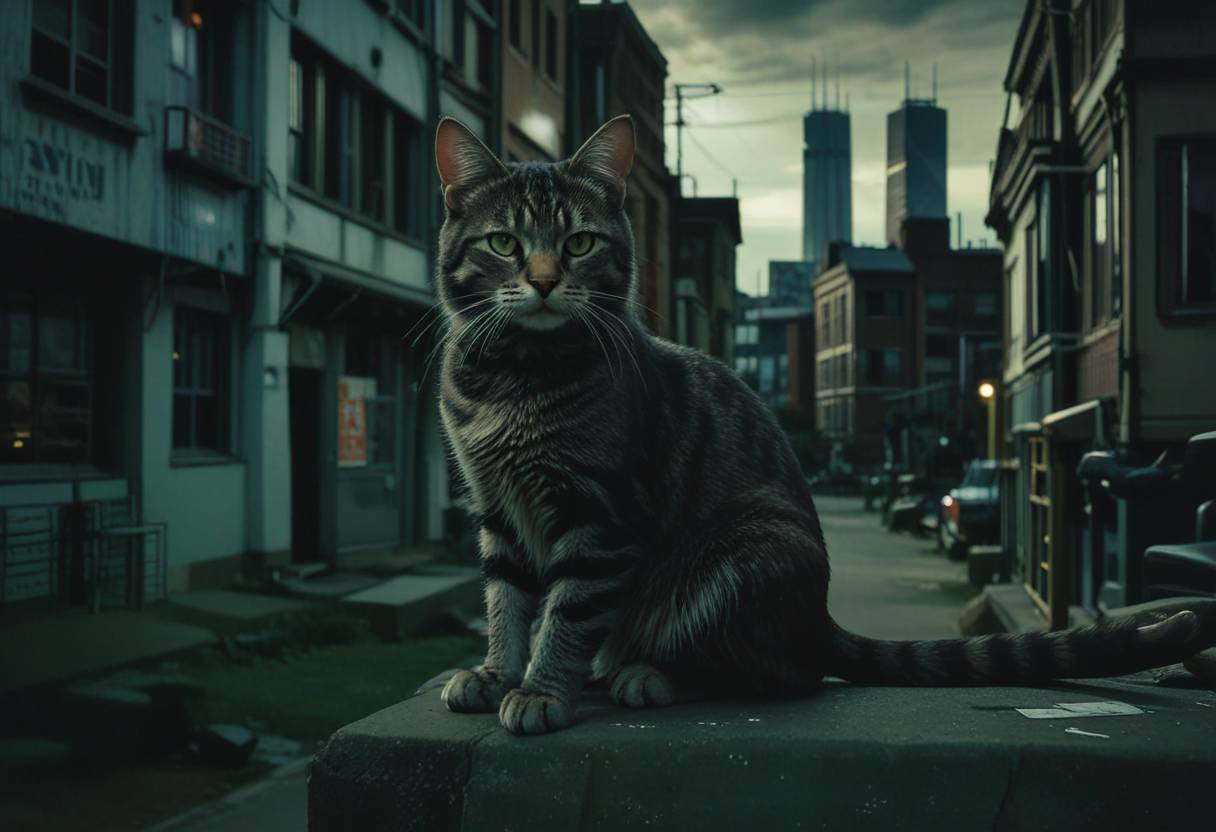 City cats - cat, Town, Neural network art, Milota, Night city, City's legends, Longpost