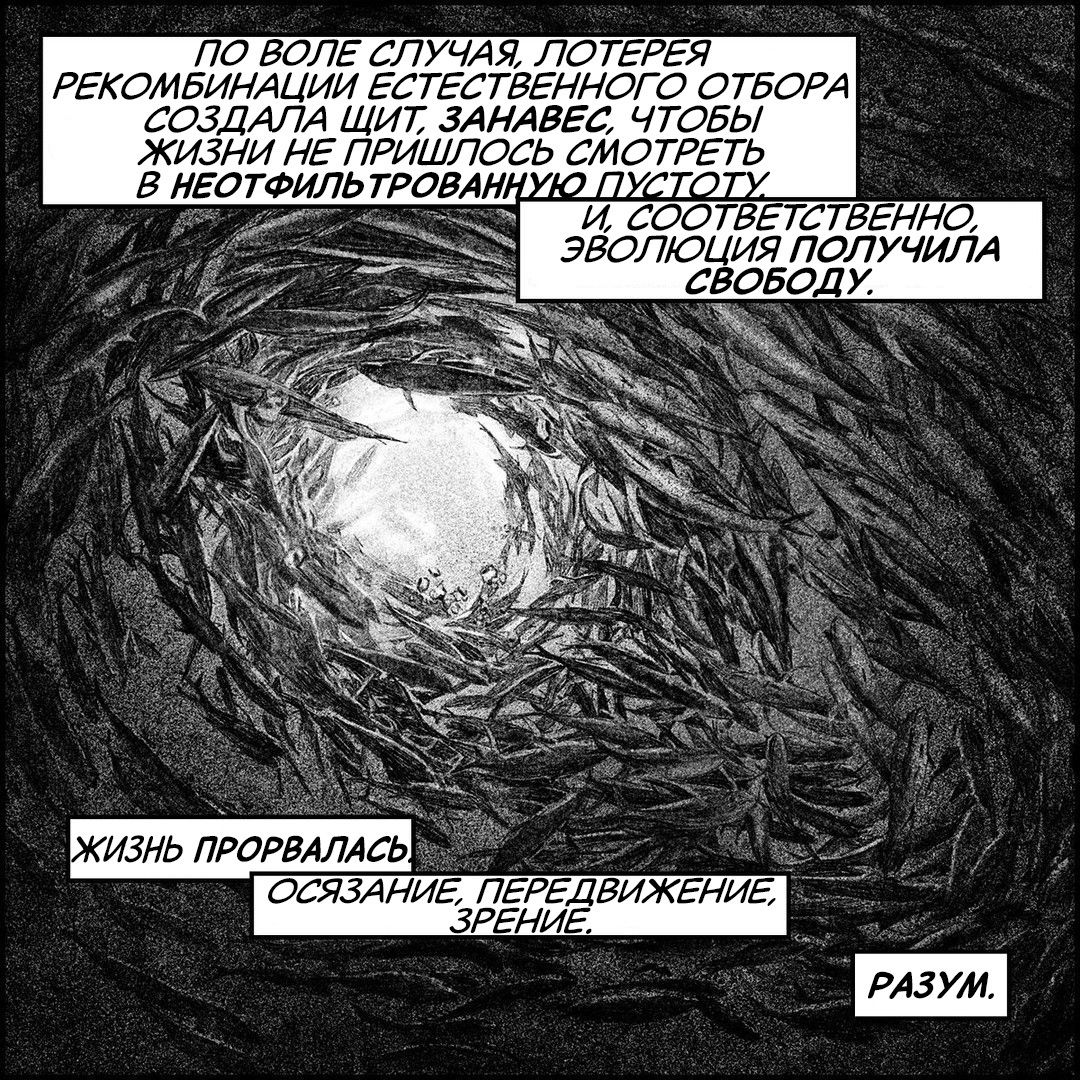 Бойся тьмы - Моё, Badspacecomics, Перевел сам, Комиксы, Медуза Горгона, Камень, Тьма, Темная материя, Мир, Вселенная, Люди, Земля, Космос, Фантастика, Эволюция, Сознание, Разум, Длиннопост