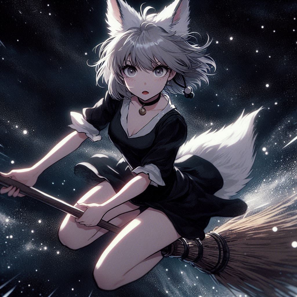 Today we are a little bit witches - My, Art, Neural network art, Нейронные сети, Ginger & White, Animal ears, Girls, Anime art, Anime, Original character, Kitsune, Halloween, Witches, Night, Longpost