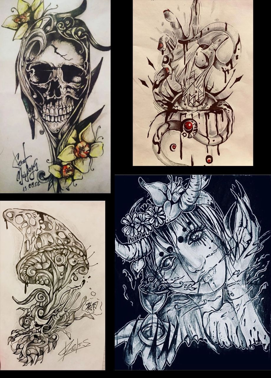 Old drawings) now I draw much.... worse))) - My, Girls, Girl with tattoo, Creative people, Creation, Artist, Abstraction, Abstractionism, Gothic, Longpost