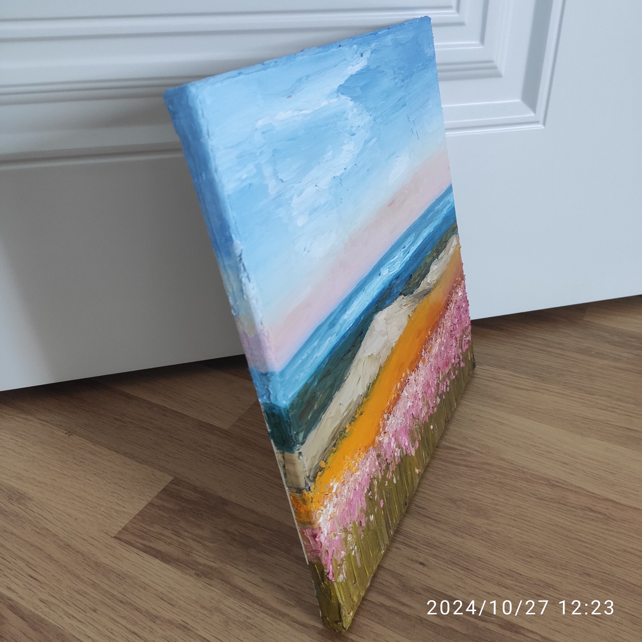 Interior oil painting textured bright landscape 30*30cm - My, Author's painting, Canvas, Oil painting, Landscape, Interior painting, Sea, Painting, Painting, Longpost