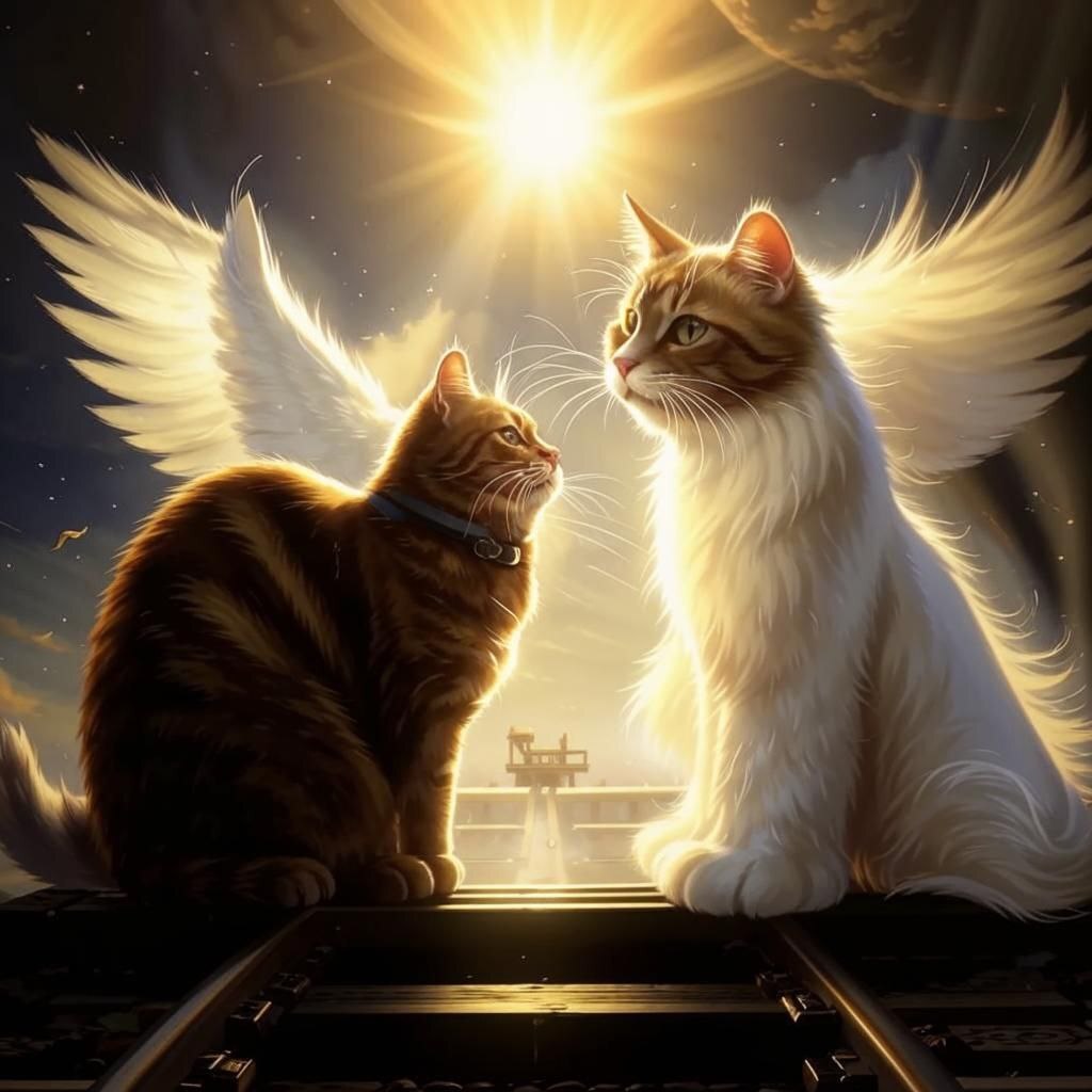 Twix and Kroshik in Heaven - cat, Fat cats, A life, Death, Neural network art, Kroshik the Cat, Twix the cat