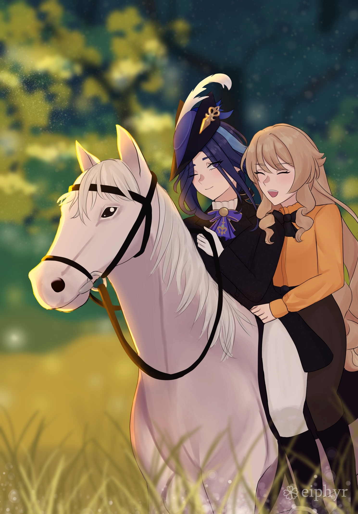 Horse riding - Anime, Anime art, Navia (Genshin Impact), Clorinde (Genshin Impact), Genshin impact