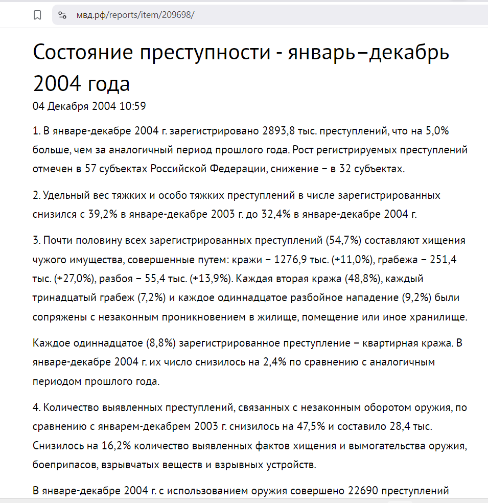 Crime situation in Russia for January–December 2004 - Crime, Russia, Crime, Statistics, Longpost, Negative