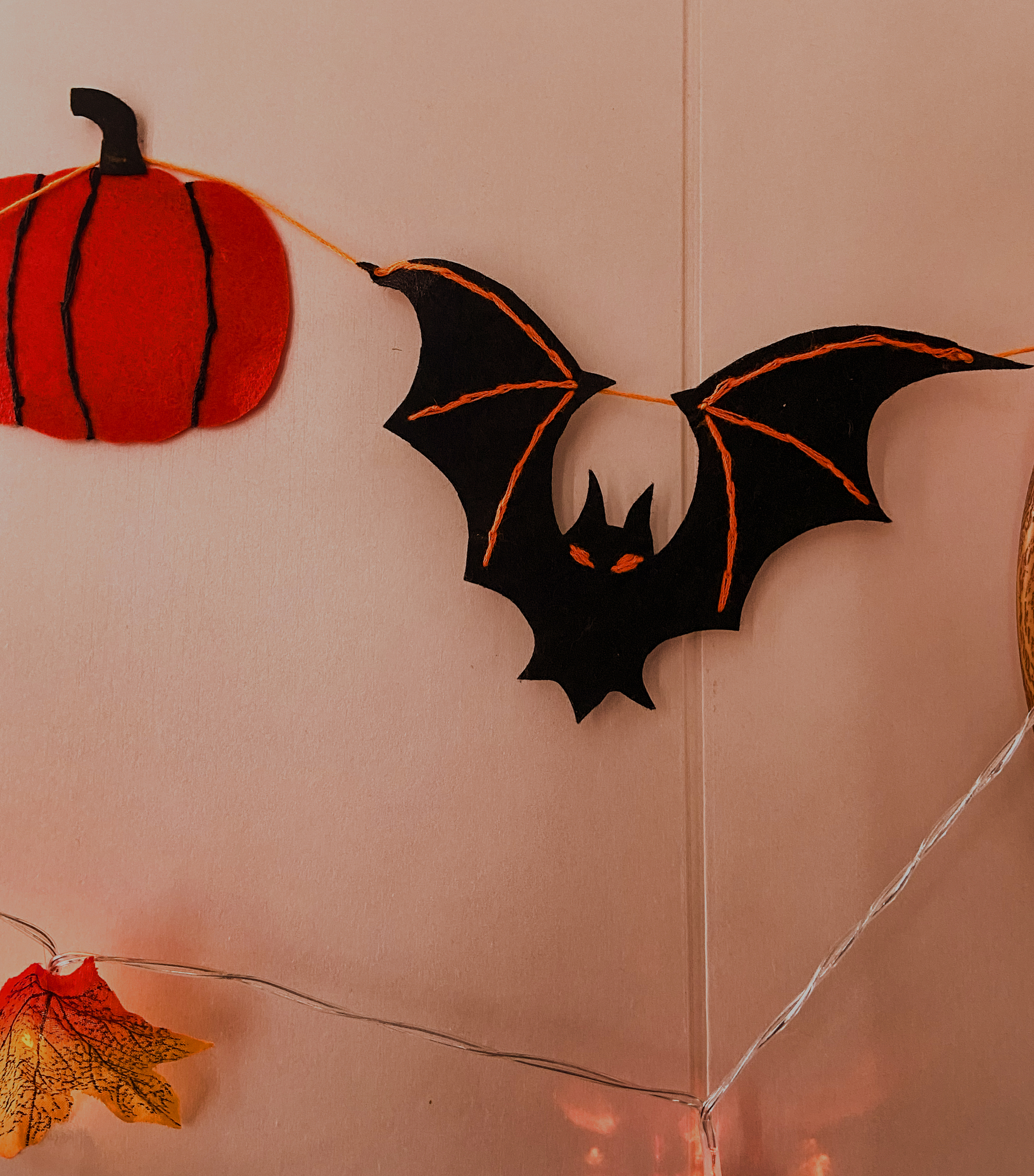 Halloween Garland - My, Creation, Artist, Illustrations, Modern Art, Art, Halloween, October, Autumn, Garland, Pumpkin, Embroidery, Bat, Longpost