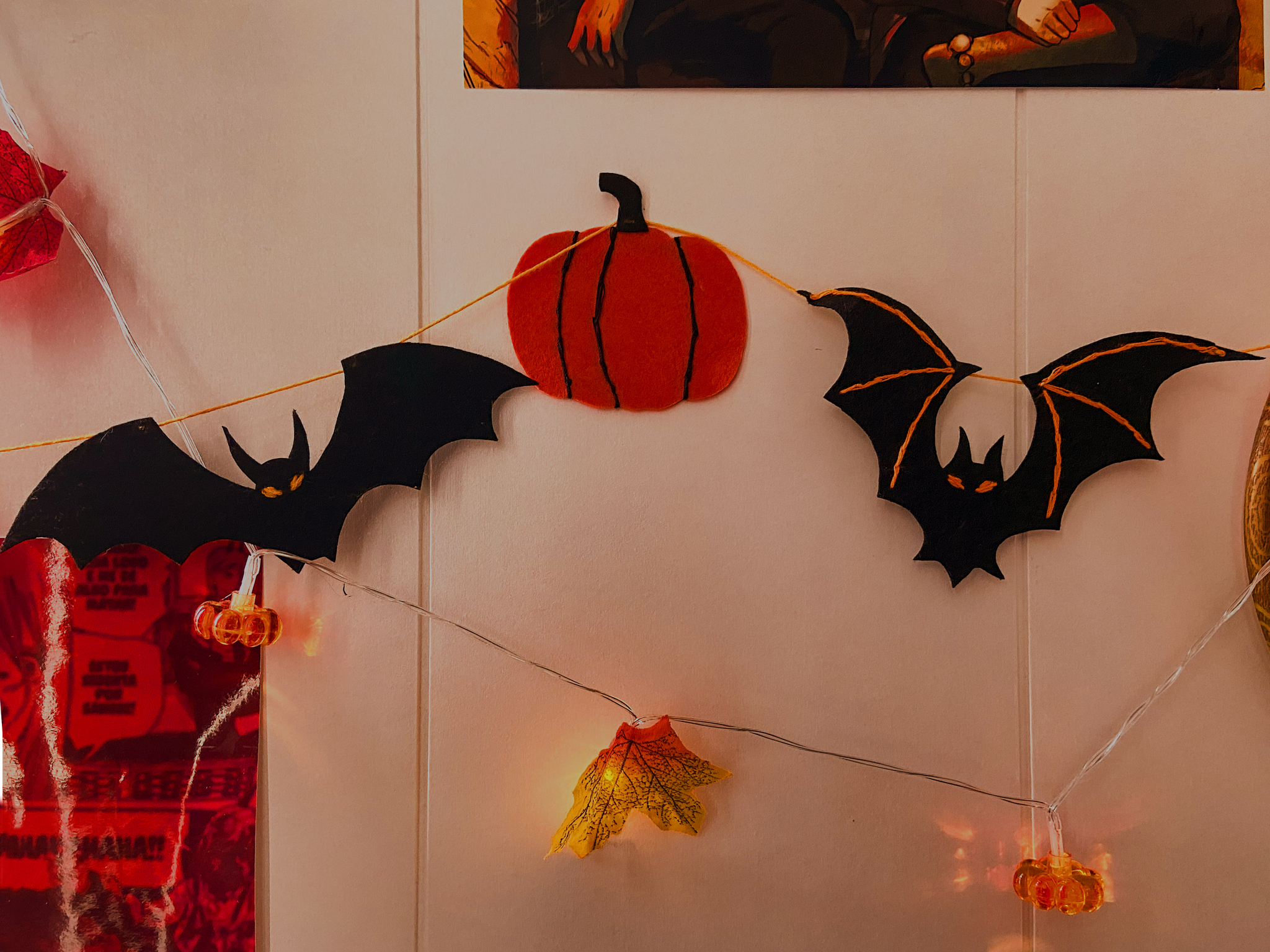 Halloween Garland - My, Creation, Artist, Illustrations, Modern Art, Art, Halloween, October, Autumn, Garland, Pumpkin, Embroidery, Bat, Longpost