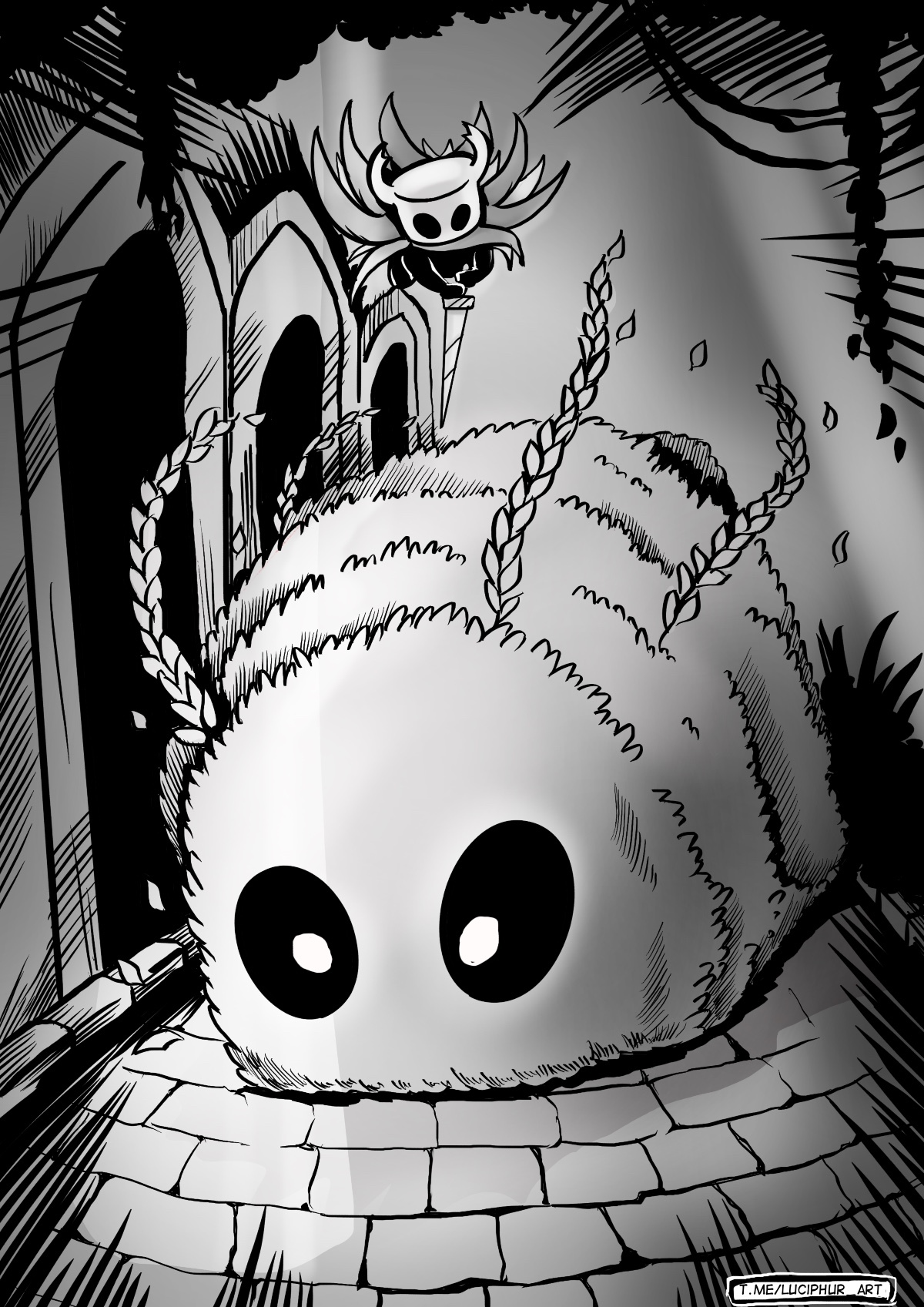 Фанарт Hollow Knight - Massive Moss Charger - Моё, Procreate, Персонажи, Иллюстрации, Рисунок, Арт, Inktober, Hollow Knight, Жуки, Иллюстратор, 2D, Game Art