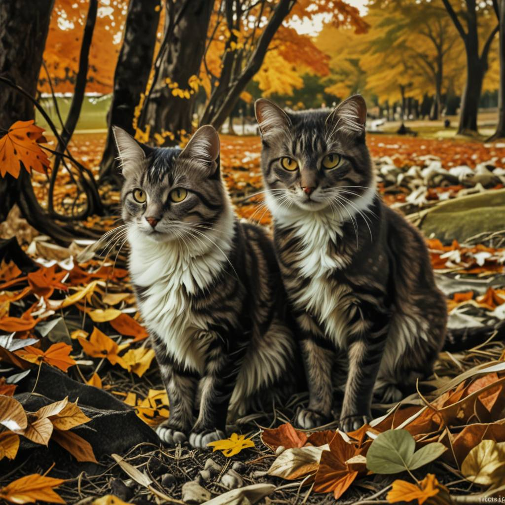 Autumn - cat, Milota, Pet the cat, Neural network art, Fat cats, Fluffy, Tricolor cat, Autumn, Rain, Longpost