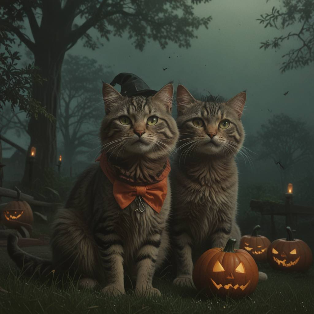 Cat Halloween - Neural network art, cat, Halloween, Night, Holidays, Sweets, Disgusting, Halloween pumpkin, Milota, Fluffy, Longpost