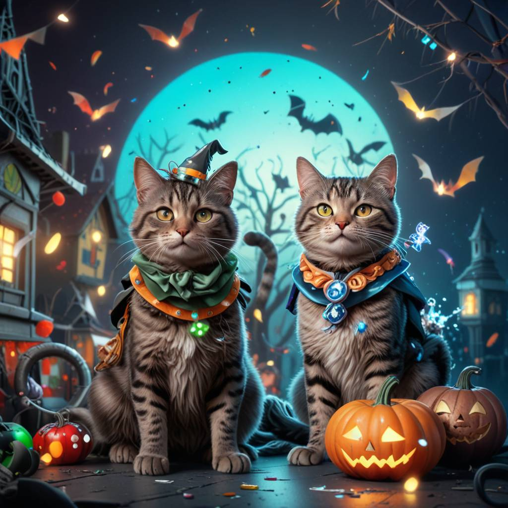 Cat Halloween - Neural network art, cat, Halloween, Night, Holidays, Sweets, Disgusting, Halloween pumpkin, Milota, Fluffy, Longpost