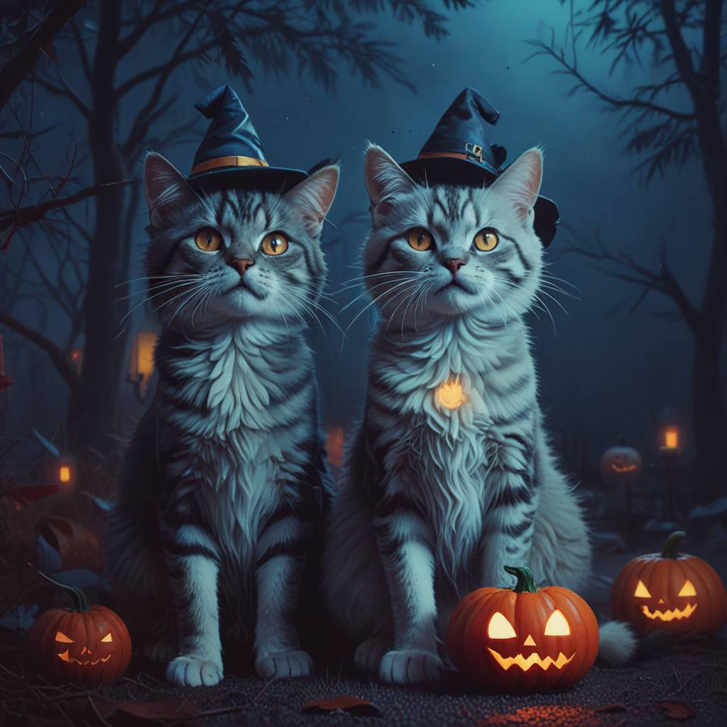 Cat Halloween - Neural network art, cat, Halloween, Night, Holidays, Sweets, Disgusting, Halloween pumpkin, Milota, Fluffy, Longpost