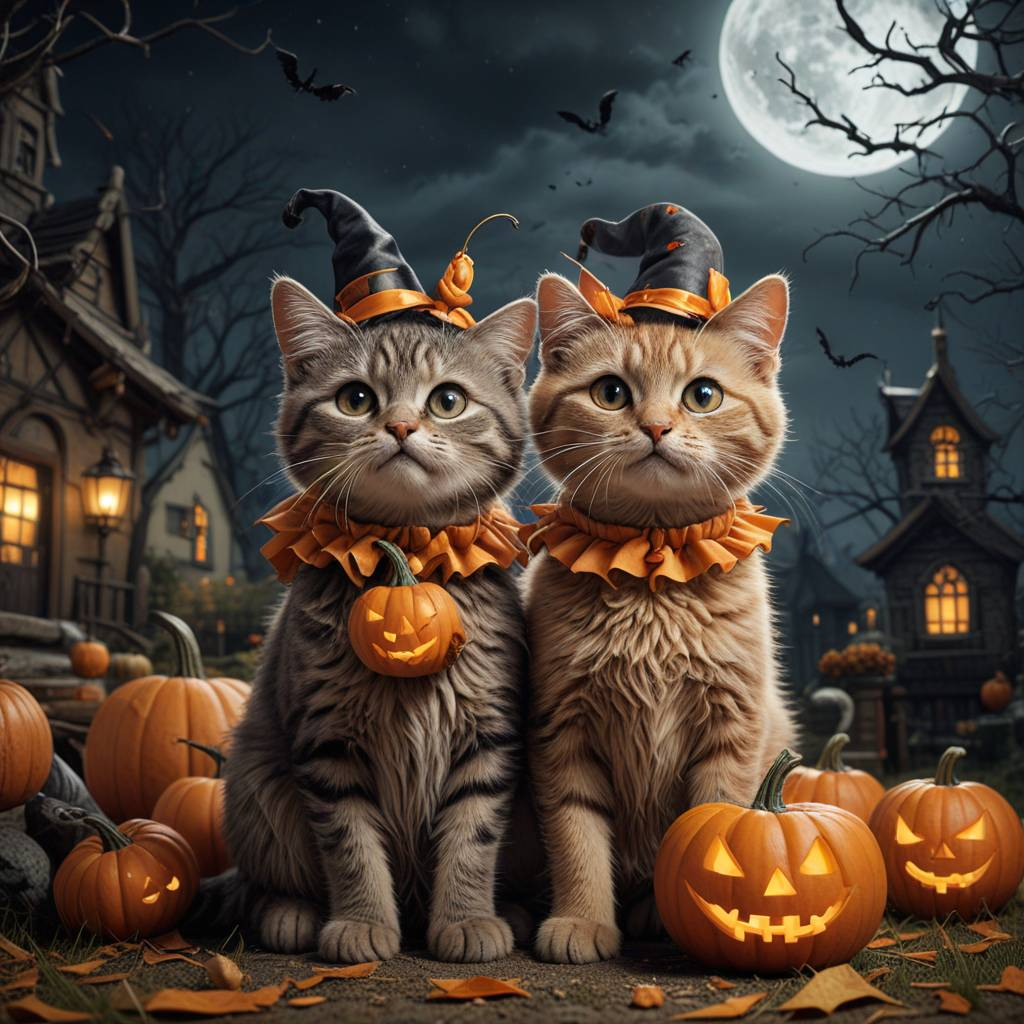 Cat Halloween - Neural network art, cat, Halloween, Night, Holidays, Sweets, Disgusting, Halloween pumpkin, Milota, Fluffy, Longpost