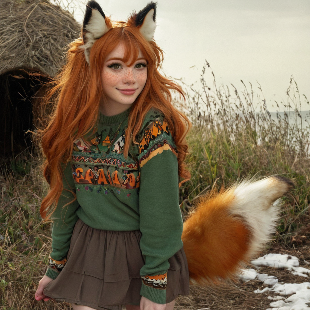 Reply to the post The Night Before - My, Ginger & White, Neural network art, Нейронные сети, Art, Anime art, Girls, Anime, Kitsune, Animal ears, Tail, Original character, Redheads, Halloween, Horror, Longpost, Reply to post