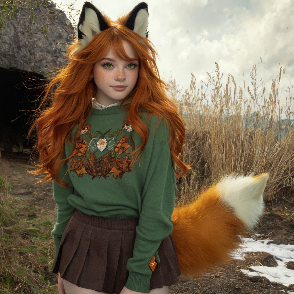 Reply to the post The Night Before - My, Ginger & White, Neural network art, Нейронные сети, Art, Anime art, Girls, Anime, Kitsune, Animal ears, Tail, Original character, Redheads, Halloween, Horror, Longpost, Reply to post