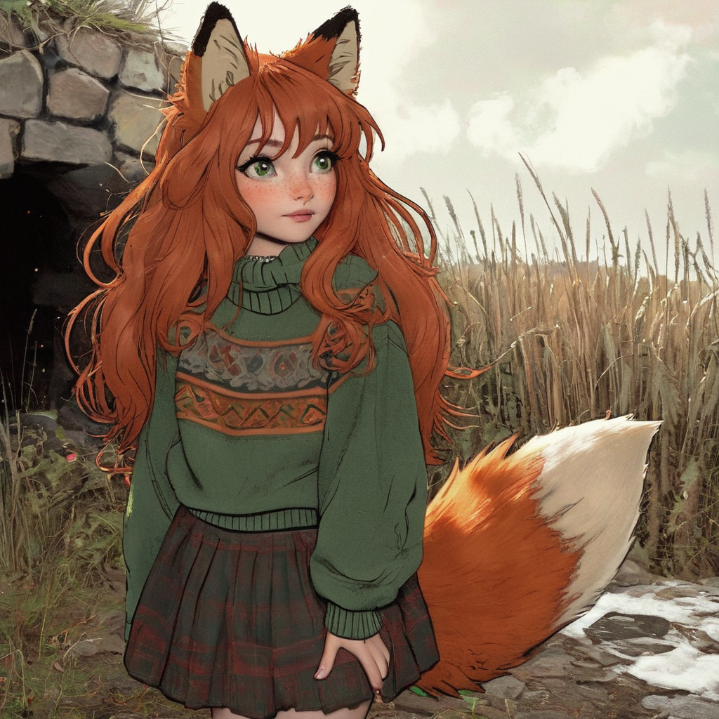 Reply to the post The Night Before - My, Ginger & White, Neural network art, Нейронные сети, Art, Anime art, Girls, Anime, Kitsune, Animal ears, Tail, Original character, Redheads, Halloween, Horror, Longpost, Reply to post