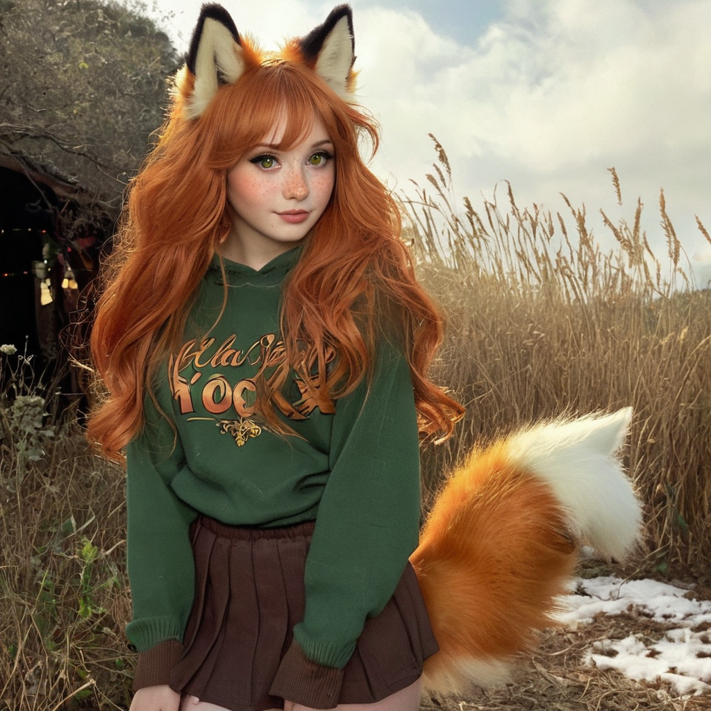 Reply to the post The Night Before - My, Ginger & White, Neural network art, Нейронные сети, Art, Anime art, Girls, Anime, Kitsune, Animal ears, Tail, Original character, Redheads, Halloween, Horror, Longpost, Reply to post