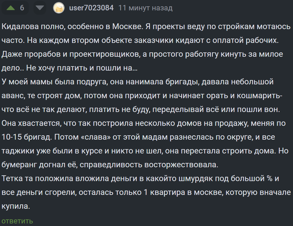 И пусть никто не уйдёт безнаказанным - Скриншот, Комментарии на Пикабу, Строительство, Мошенничество, Справедливость