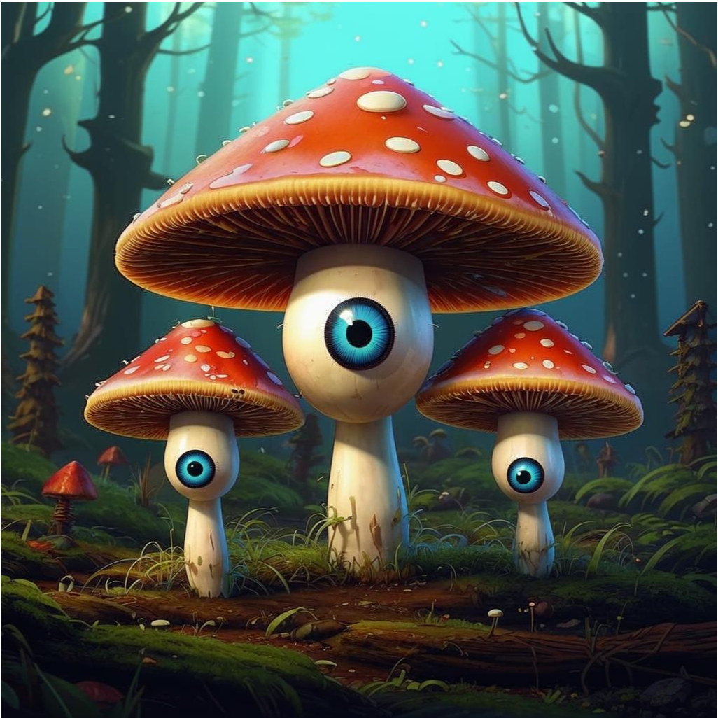 Category: creativity from AI - My, Computer graphics, Neural network art, Artificial Intelligence, Telegram (link), Telegram, Mushrooms, Porcini, Mushroom pickers, Chanterelles, Ryazan, Eyes, Longpost