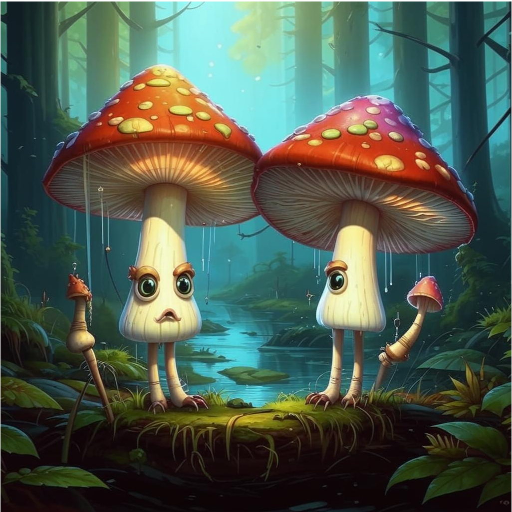 Category: creativity from AI - My, Computer graphics, Neural network art, Artificial Intelligence, Telegram (link), Telegram, Mushrooms, Porcini, Mushroom pickers, Chanterelles, Ryazan, Eyes, Longpost