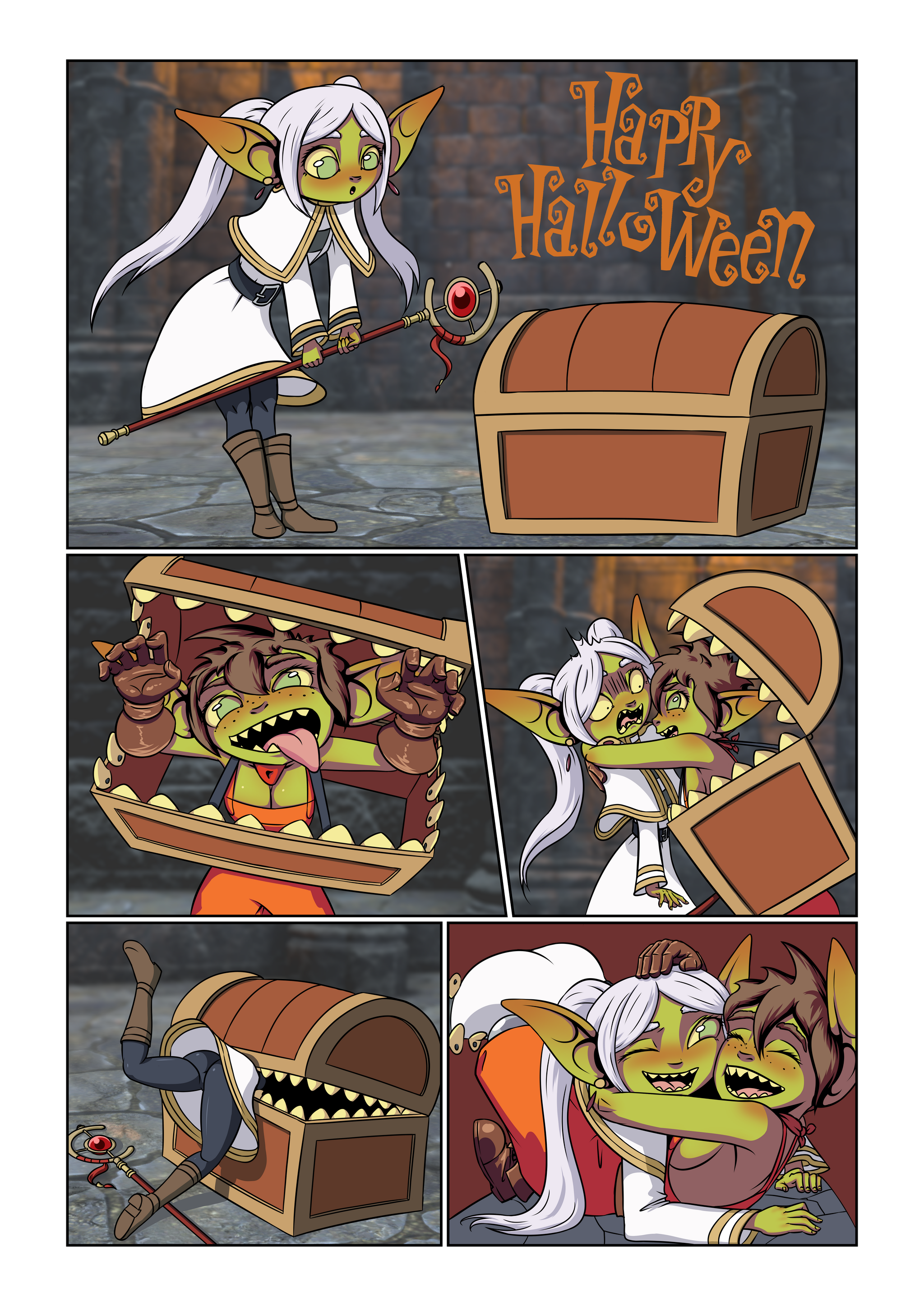 Happy Halloween! - My, Comics, Goblins, Fantasy, Duende, VKontakte (link), Gabital, Author's comic, Mimic, Halloween, Characters (edit), Illustrator, Cosplay, Sousou no Frieren