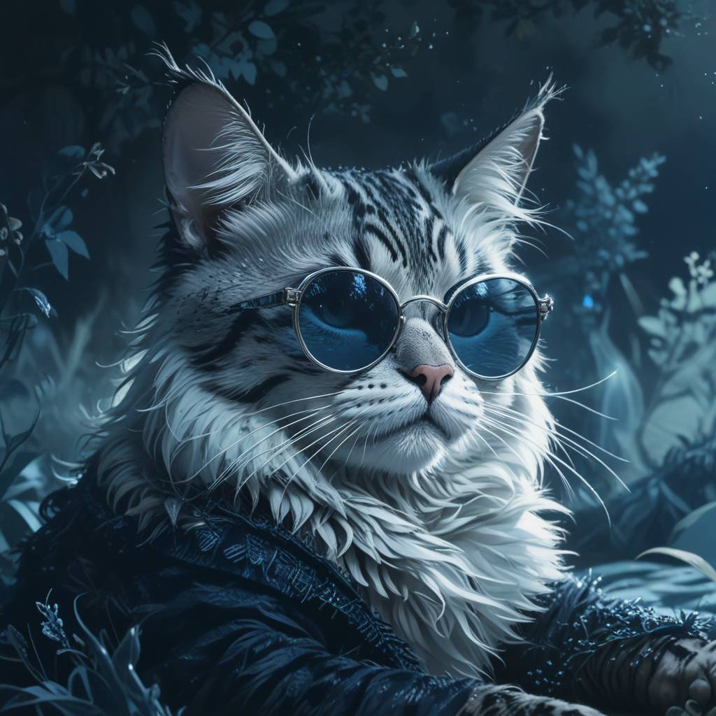 Cats in glasses: style and chic in every paw! - Neural network art, cat, Milota, Pet the cat, Glasses, Fluffy, Bed, Tricolor cat, Longpost