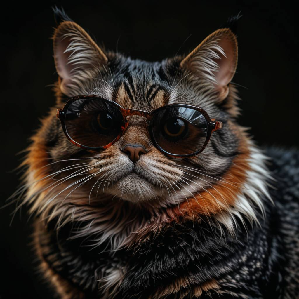 Cats in glasses: style and chic in every paw! - Neural network art, cat, Milota, Pet the cat, Glasses, Fluffy, Bed, Tricolor cat, Longpost