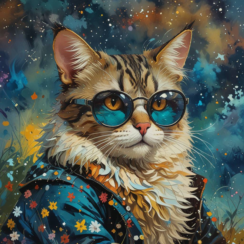 Cats in glasses: style and chic in every paw! - Neural network art, cat, Milota, Pet the cat, Glasses, Fluffy, Bed, Tricolor cat, Longpost