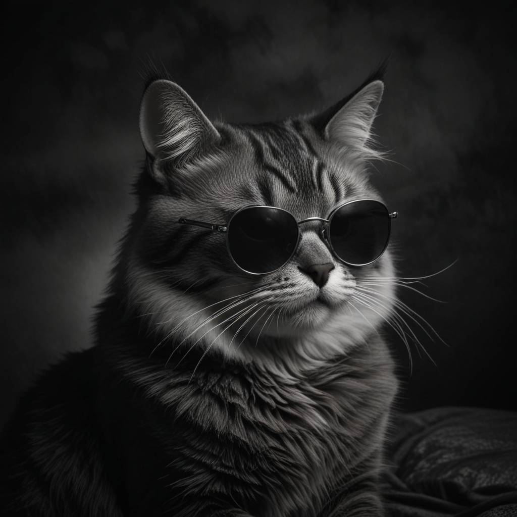 Cats in glasses: style and chic in every paw! - Neural network art, cat, Milota, Pet the cat, Glasses, Fluffy, Bed, Tricolor cat, Longpost