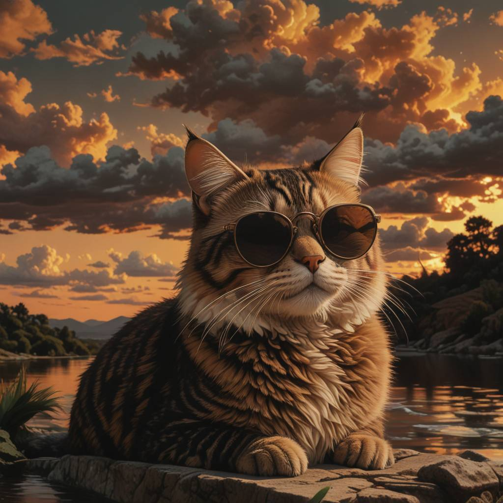 Cats in glasses: style and chic in every paw! - Neural network art, cat, Milota, Pet the cat, Glasses, Fluffy, Bed, Tricolor cat, Longpost