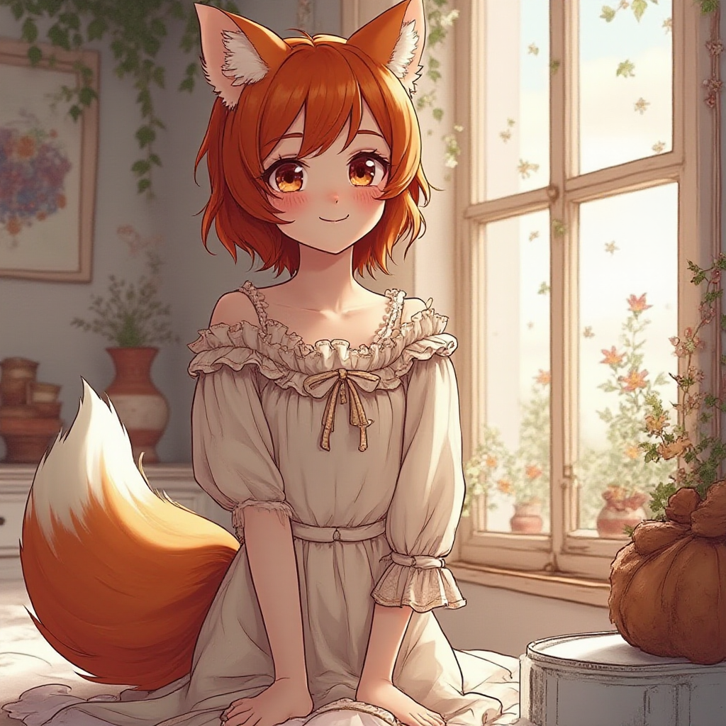 Reply to the post The Night Before - My, Ginger & White, Neural network art, Нейронные сети, Art, Anime art, Girls, Anime, Kitsune, Animal ears, Tail, Original character, Redheads, Halloween, Horror, Longpost, Reply to post