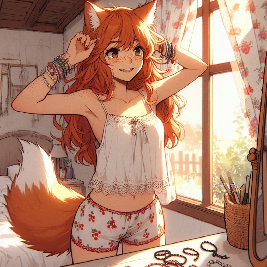 Reply to the post The Night Before - My, Ginger & White, Neural network art, Нейронные сети, Art, Anime art, Girls, Anime, Kitsune, Animal ears, Tail, Original character, Redheads, Halloween, Horror, Longpost, Reply to post