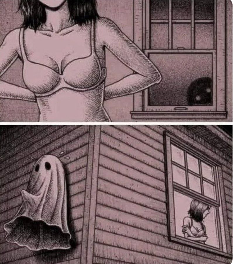 Ghost Peeping Tom - Humor, Призрак, Girls, Peeping, Window, Riser, Erection, Illustrations, Comics, Vulgarity