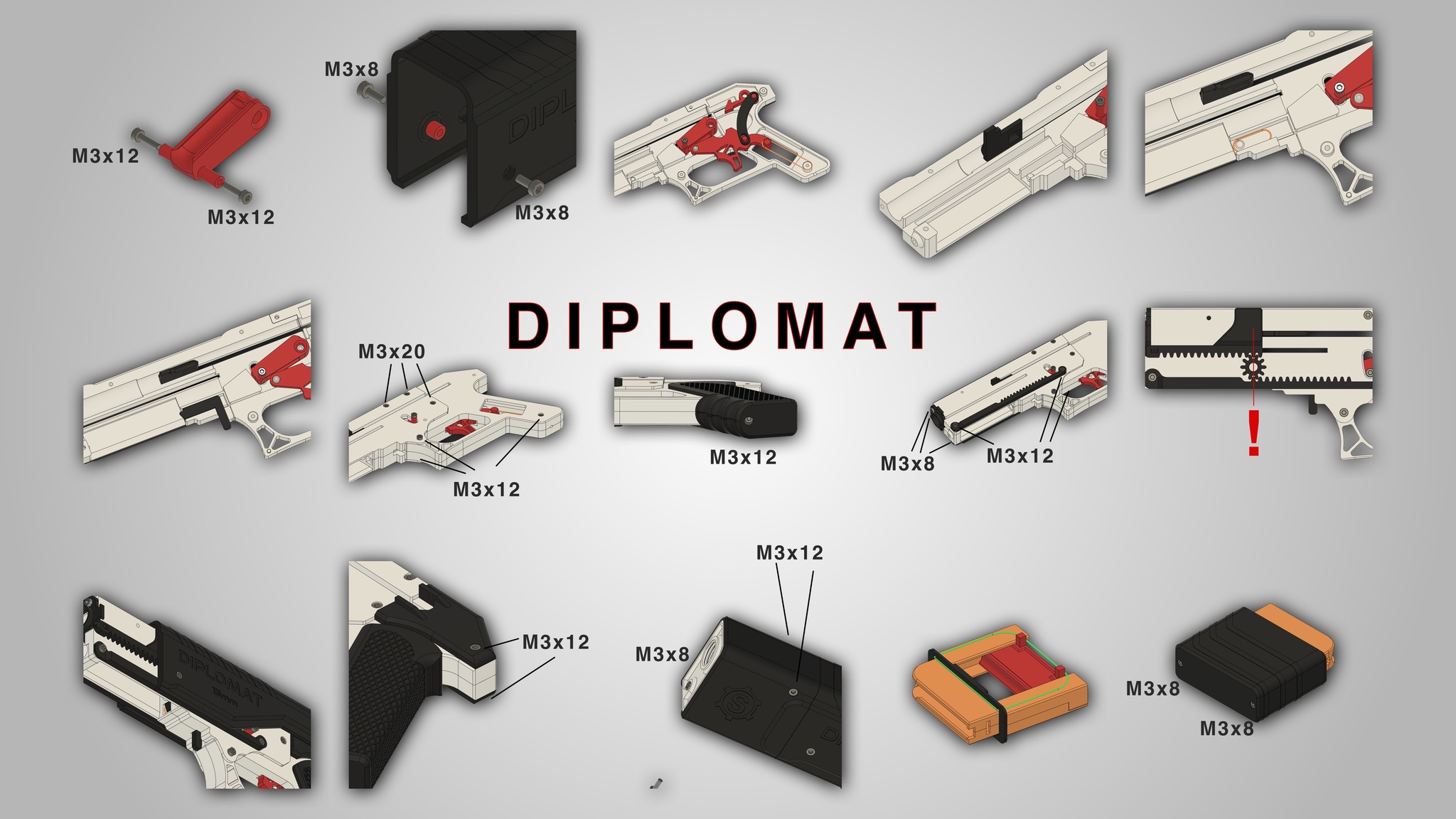 Бесполезная 3Д печать. Многозарядный NERF на резинках, с магазином. DIPLOMAT - Моё, 3D, 3D печать, 3D моделирование, 3D принтер, Nerf, Пистолеты, Игрушки, Изготовление, Видео, YouTube, Длиннопост