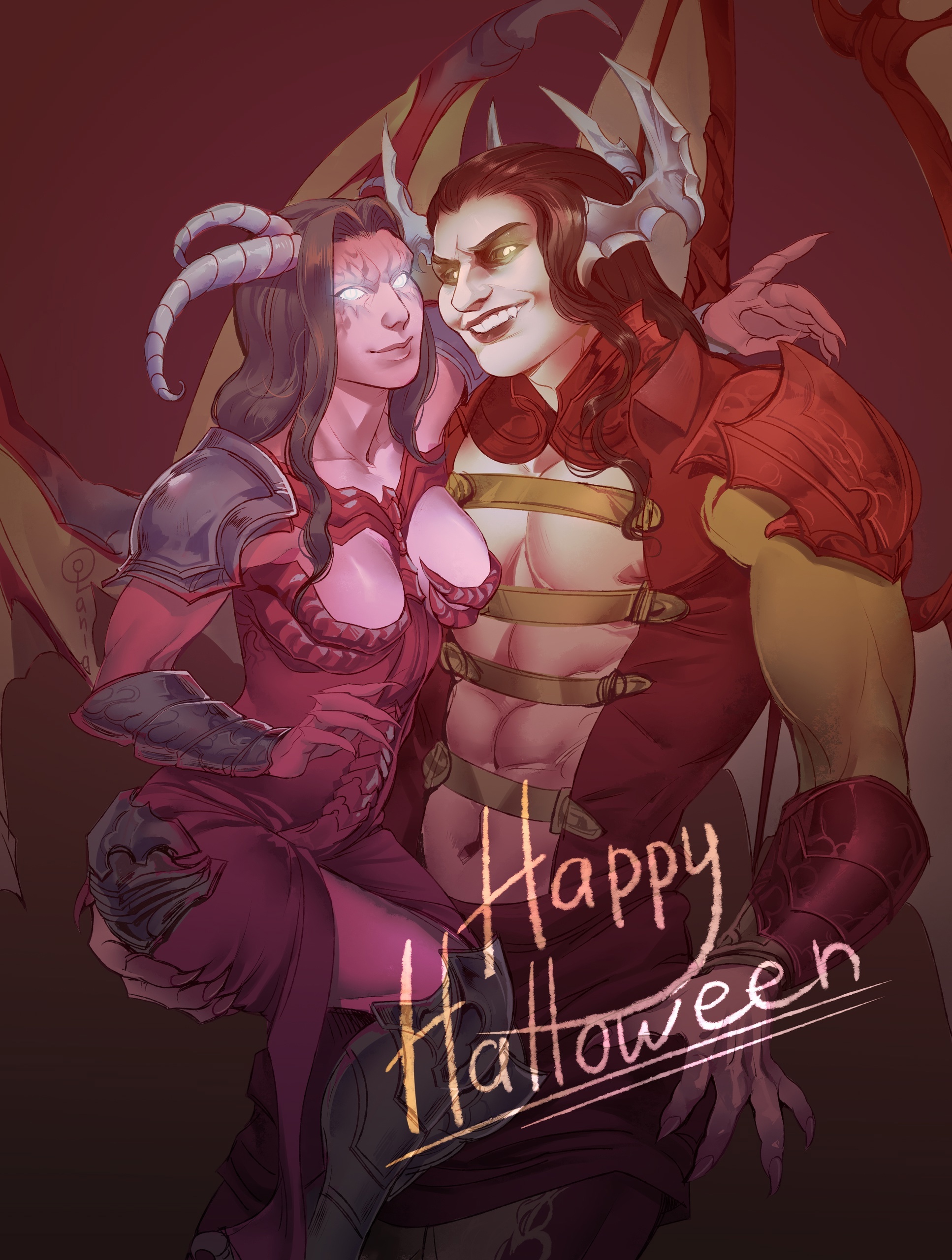 Succubus and incubus congratulate you on the holiday - Disciples 2, Digital drawing, Incubus, Succubus, Demon, VKontakte (link)