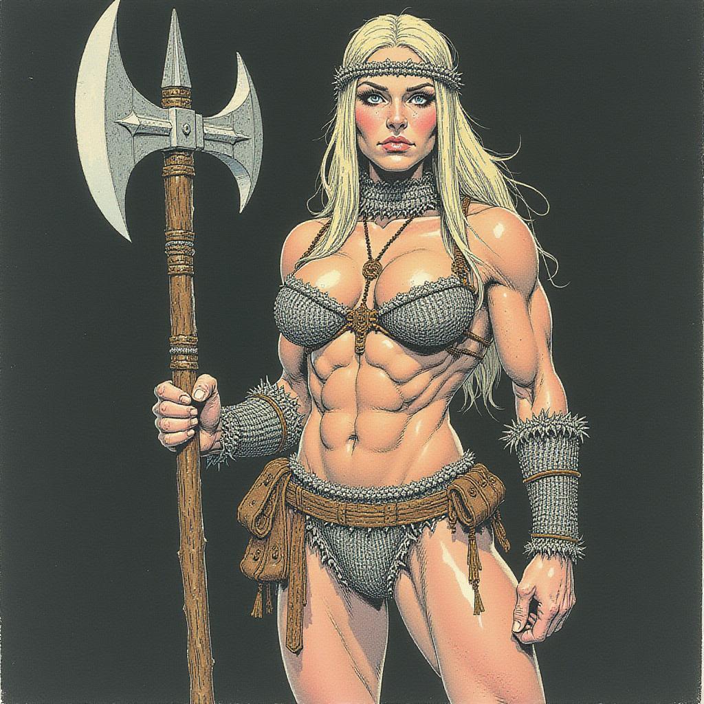 Just Varvara - My, Neural network art, Pinanoc, Barbarian, Barbarian, Barbara, Dungeons & dragons, Muscle, Strong girl, Girls, Flux