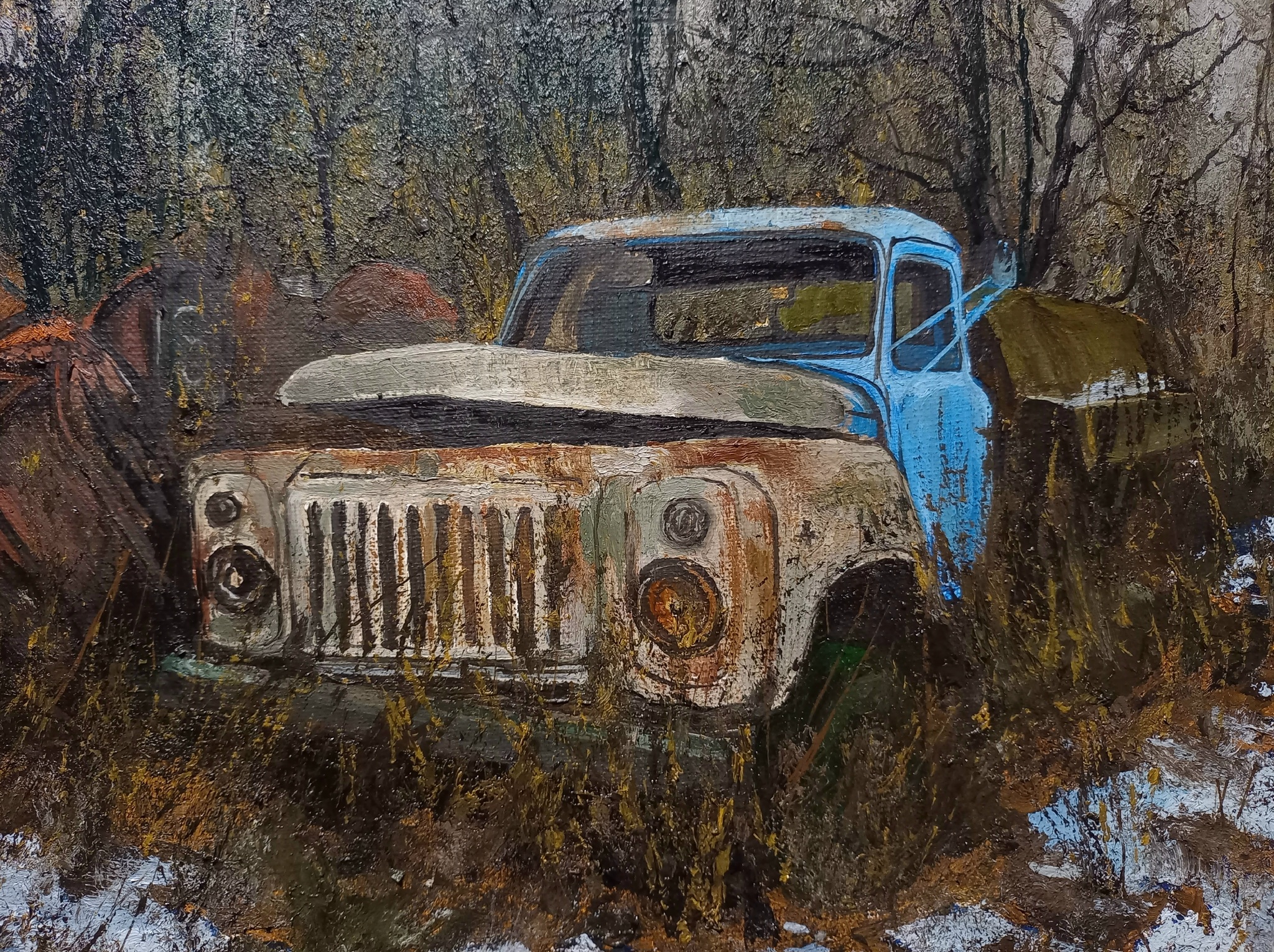 My new job - My, Creation, Landscape, Art, Painting, Dirt, Artist, Winter, Off road, Painting, Gas, Made in USSR, Car, Scrap metal, Longpost